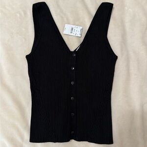 Madewell Black Ribbed Button-Front Tank
